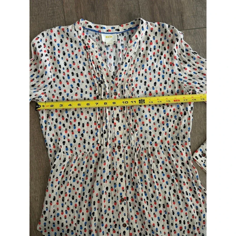 Maeve Anthropologie Calia Pintuck Tunic Blouse Size 8 Whimsical Hat print - Picture 8 of 9